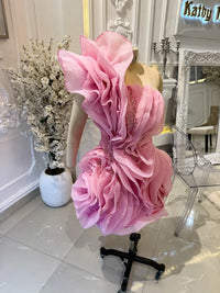 Asymmetric Mesh Ruffle Mini Cocktail Dress One Shoulder Chiffon Beaded Summer Party Dress Puffy Tiered Floral Short Prom Gowns