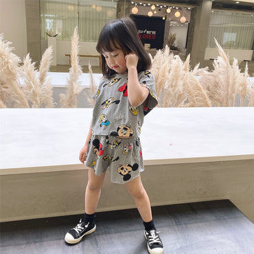 Summer Children Clothing Sets Boys Girls Cartoon Mickey Print Casual T-shirt Shorts 2pcs/Set Outfit Kids Clothes Suit Tracksuits