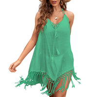 Tassel Women Bikini Cover-Ups Summer Swimsuit Bikini Cover-up Dress Fashion Sleeveless Lace Up Sunscreen Sun Protection Clothing