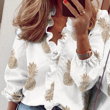 2023 Autumn Casual Ruffles Ladies Shirt Office Lady Blouses Women Floral Long Sleeve Loose Female White Clothing Blusas 18246