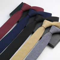 Classic 6cm Solid Navy Brown Neckties For Men Narrow Soft Cotton Neck Ties Casual White Tie Club Party Shirt Accessories Cravat