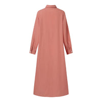 Elegant Long Sleeve Shirt Dress Women Dress Fashion Cotton Lapel Neck Dress Solid Single Breasted Maxi Dress Robe Femme Vestido