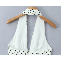 YENKYE French Style Retro Polka Dot Deep V Halter Dress Women Sexy Backless A-line Slim Sweet Elegant Mini Dresses Summer Robe