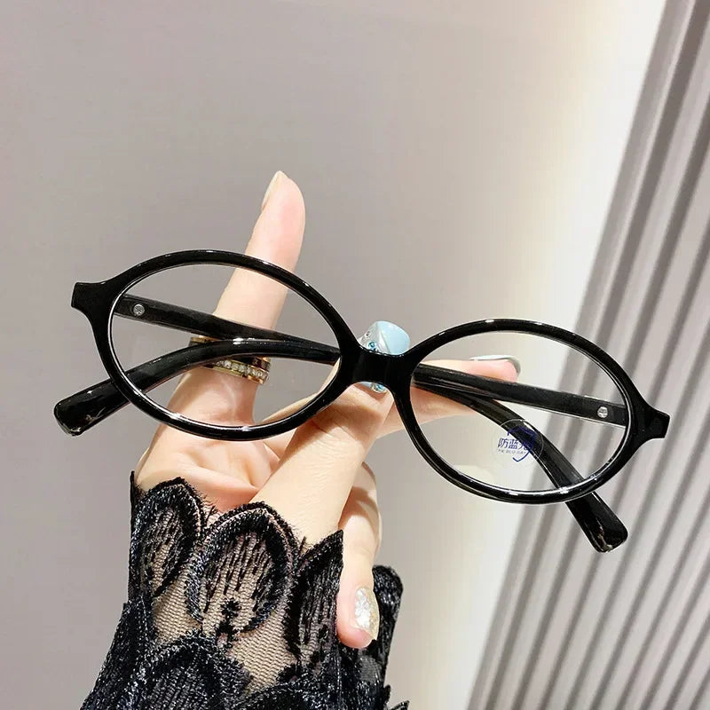 Elliptical Artistic Style Myopia Glasses Retro Small Frame Flat Lenses Ultra Light Finished Near Sight Eyewear Fashion Goggles