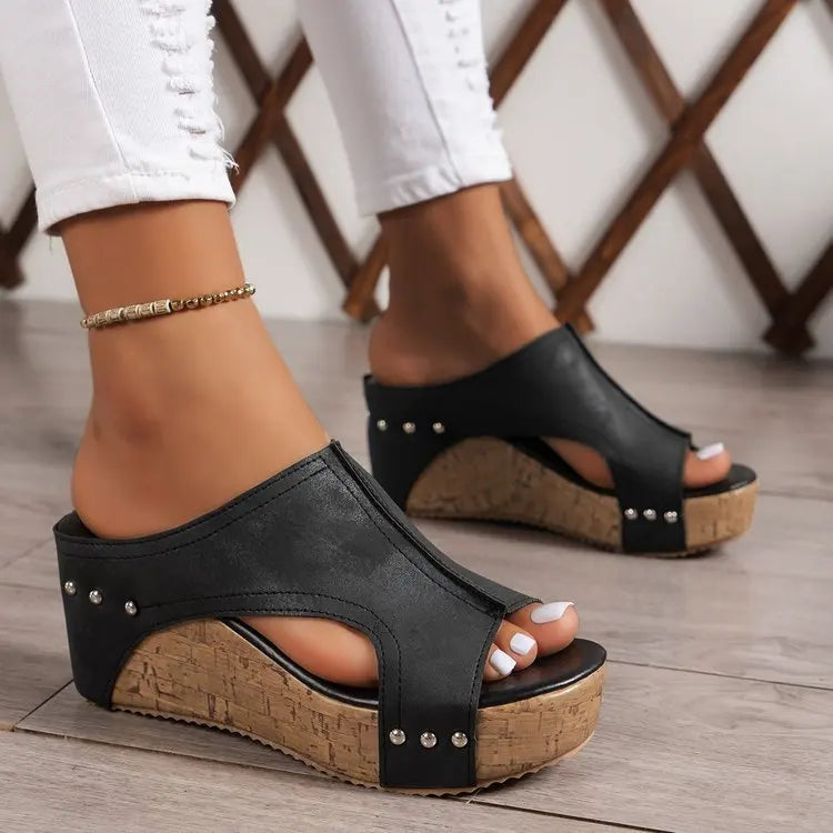 Sandals Women Summer 2025 Fashion Wedge Shoes For Women Non-Slip Slip On Women's Sandals Retro Women Heels Footwear Female