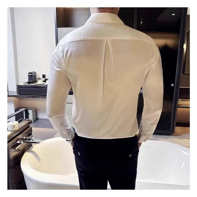 Men's Shiny Long-Sleeve Button-Down Shirt with Slim Fit
