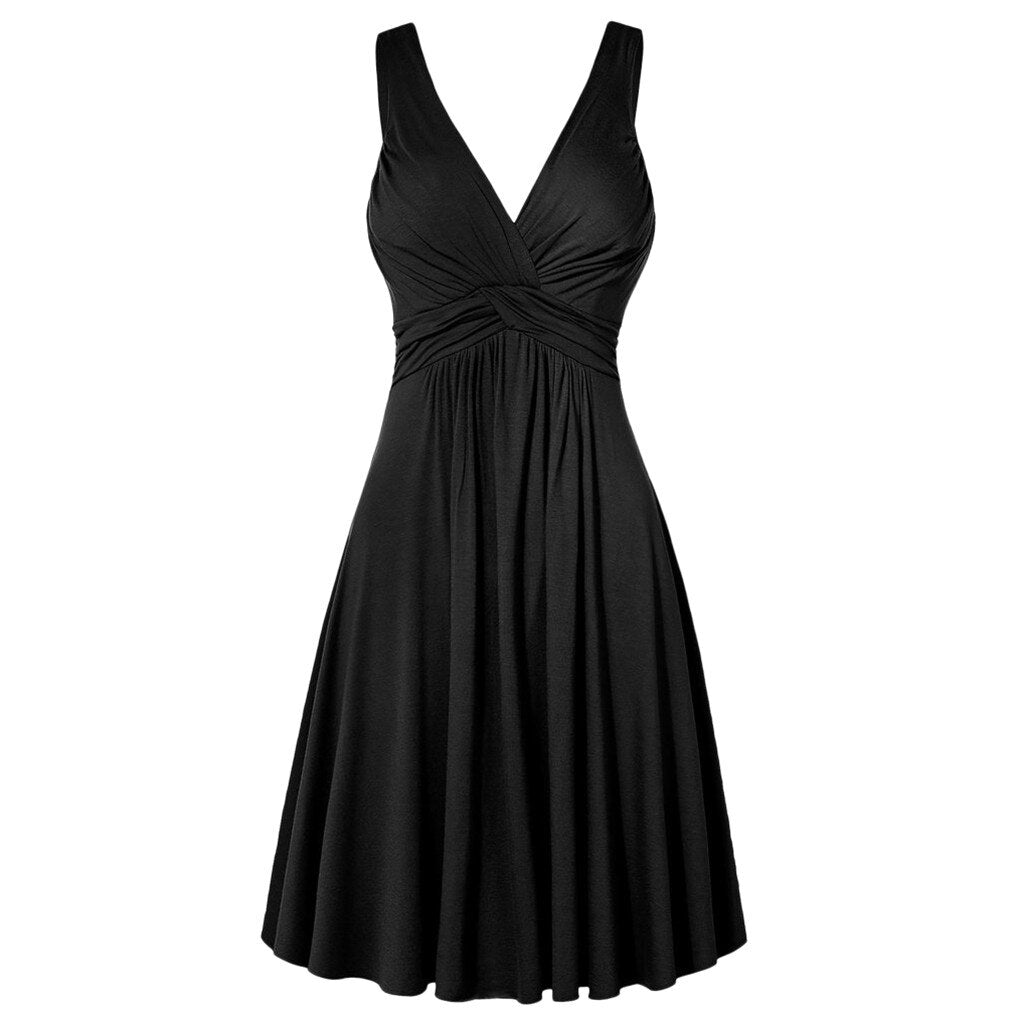 Dresses oversized V-neck Retro Vestidos Pleated Slim Flare Skirt Dresse A-line Solid Color Sling Vintage Cocktail Party Dress