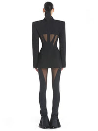 HIGH STREET Newest 2024 Designer Blazer Suit Women's Perspective Gauze Patchwork Blazer Pencil Pants