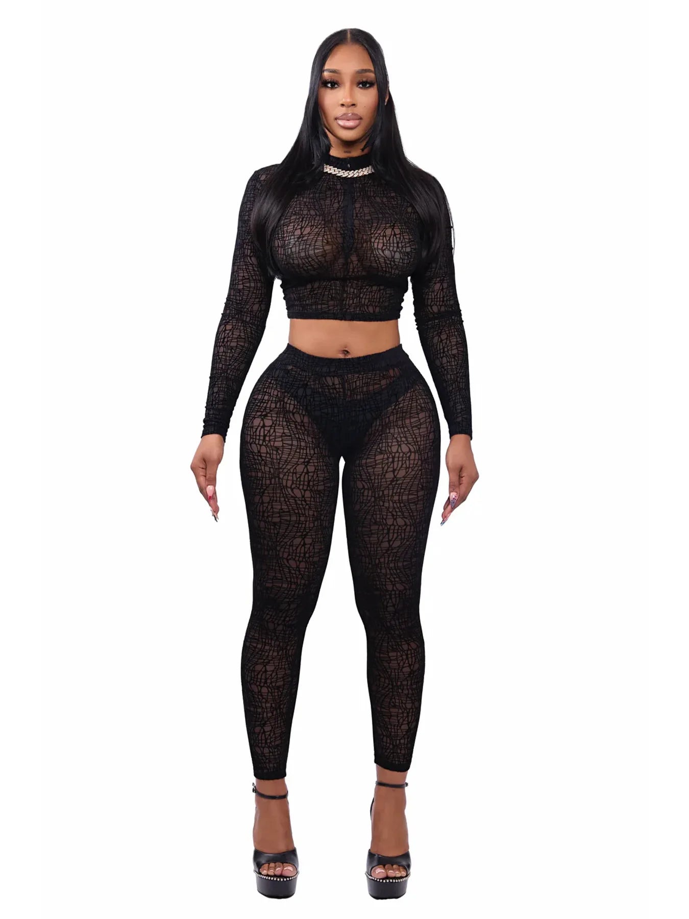 FAGADOER Sexy Stripe Patchwork 2 Pieces Set for Woman Outfit Solid Long Sleeves Crop Top and Leggings Pants Female Streetwear