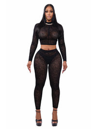 FAGADOER Sexy Stripe Patchwork 2 Pieces Set for Woman Outfit Solid Long Sleeves Crop Top and Leggings Pants Female Streetwear