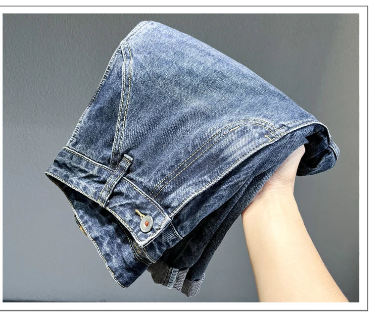 Men's Jeans Streetwear Fashion Tapered Pants Blue Casual Personality Vintage Male Clothing Slim Denim Trousers Brands