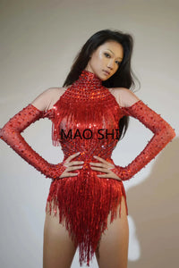 Sexy Sparkly Blue Crystals Leotard Nightclub Birthday Celebrate Dj Rhinestones Bodysuit Dance Costume Stage Photoshoot Wear