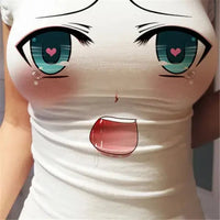 Funny Women T-shirt 3D Eyes Printed T-shirt Summer New Sexy Anime Cartoon Cute Expression Straight Short Sleeve Ladies Slim Tops