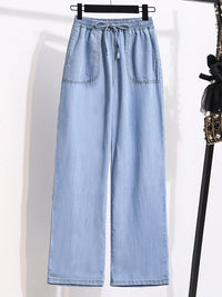 Wide Leg Jeans Women Summer Thin High Waist Draped Straight Loose plus Size Slimming Ice Silk Long Pants Casual Trousers