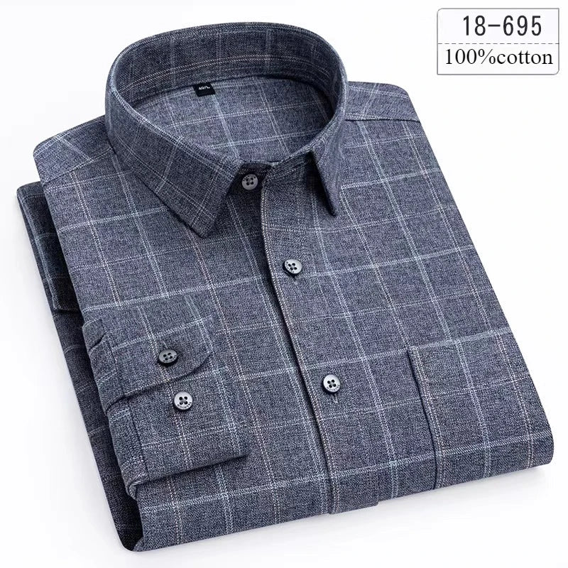 Luxury high-quality100%cotton houndstooth full shirts for men slim fit Casual shirt long-sleeve plaid soft designer clothes ropa
