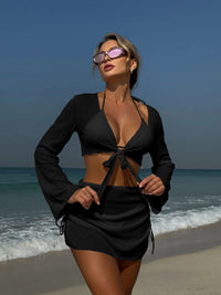2025 new solid color summer new beach vacation style four-piece split swimsuit