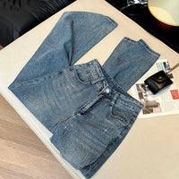 Women's Jeans Spring Retro Washed Diamond-encrusted Design Sense High-waisted Straight-leg Pants Loose Wide-leg Mopping Pants