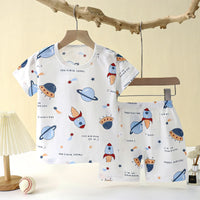 Popular in SummCottonSafe Baby Children Clothes  Set Cute Cartoon Short Sleeve Home Pajama Set Sleepwear Soft Breathable