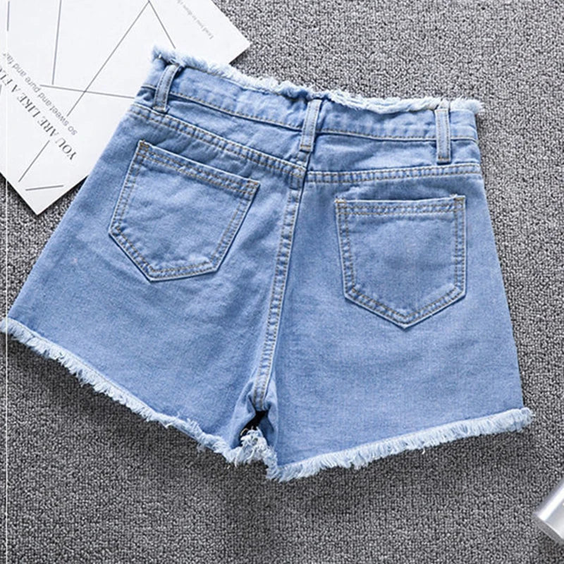 2023 Summer Woman High Haist Jeans Shorts Fashion Rough-edges Denim Short Pants Schoolgirl Casual Pants Blue Black White Jeans