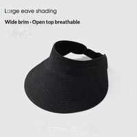 UPF50+ Foldable Straw Sun Visor Hat For Women, Wide Brim UV Protection Ponytail Hollow Beach Summer Sun Hat