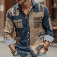 Men's Leopard Printed Shirt Vintage Outdoor Casual Holiday Lapel 3D Printed Lapel Shirt Blue Purple Brown