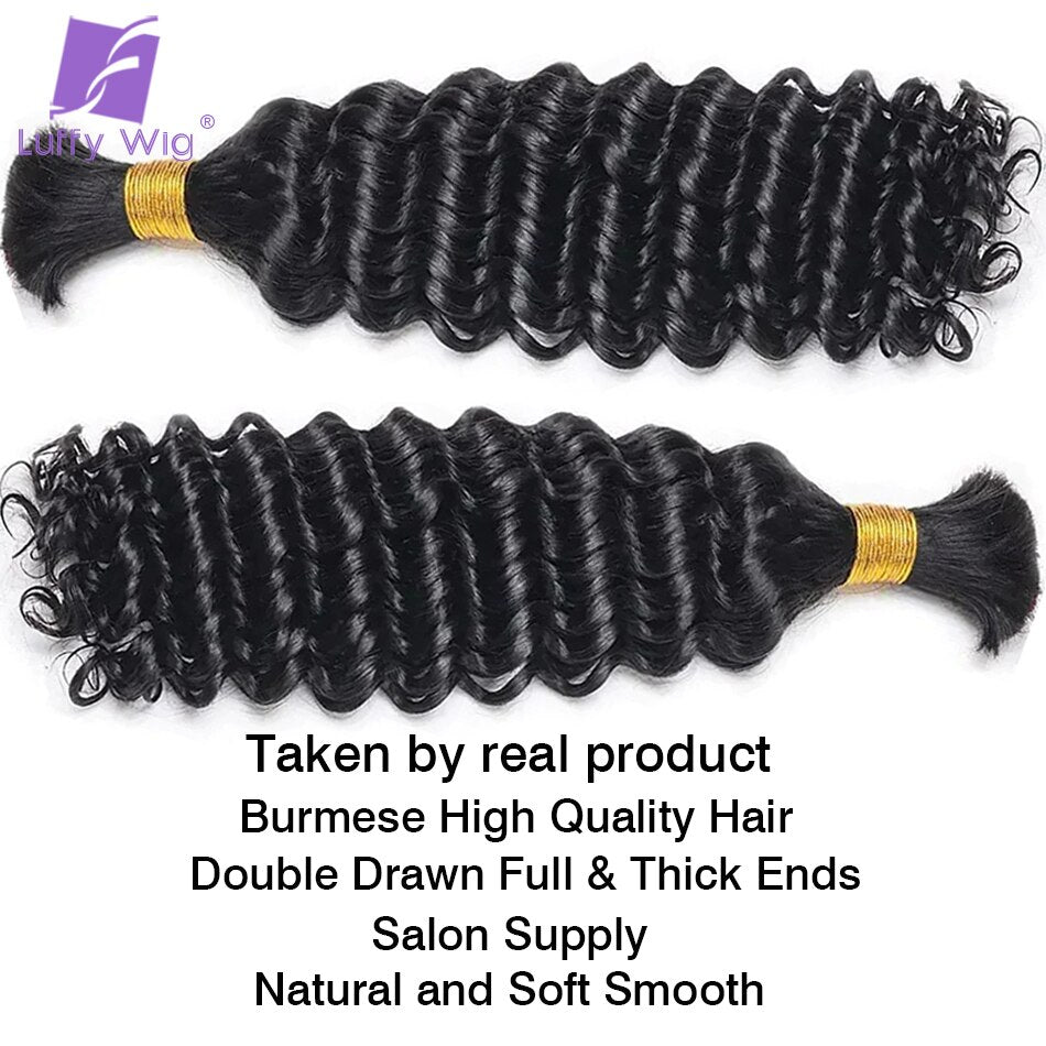 Burmese Full Double Drawn Deep Wave Human Hair Bulk for Braiding No Weft Remy Human Hair Bulk Bundles Braiding Hair Extensions