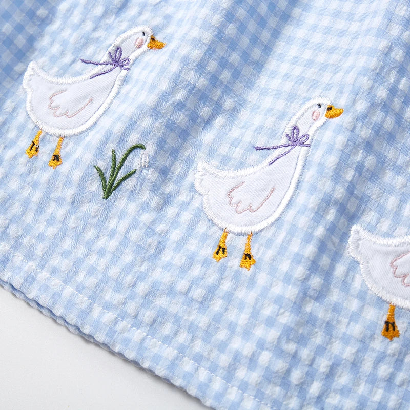 Little maven Girls Sleeveless Dresses Animal Ducks Appliques Children's Party Dresses Summer Children Beach Dresses Vestidos