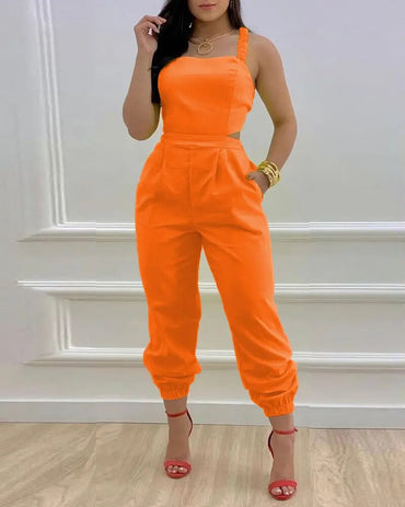 Elegant Jumpsuit Women Summer 2023 Fashion Butterfly Print Crisscross Lace Up Details Backless Long Jumpsuit Plus Size Rompers