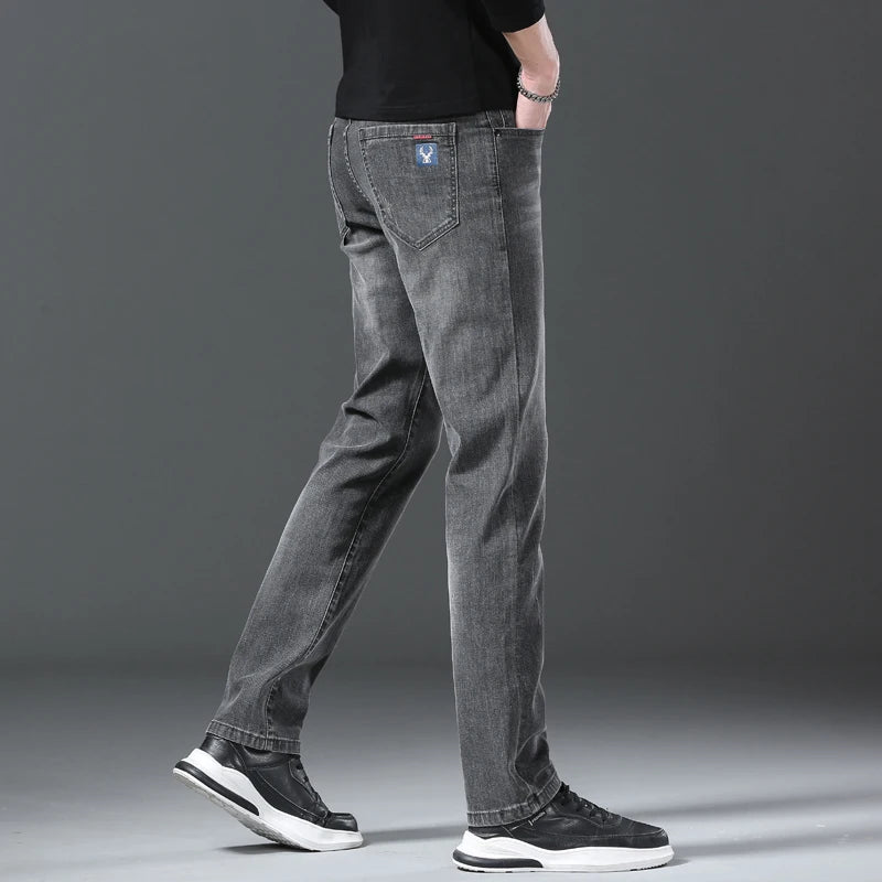 Jeans men straight tube loose 2024 autumn new item business elastic men's versatile casual pants trendy brand long pants men