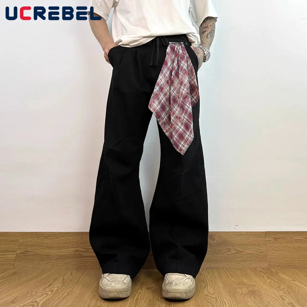 Hip Hop Wide Leg Jeans Mens Patchwork Removable Streetwear Loose Wide Leg Pleated Denim Pants Men