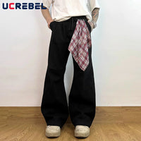Hip Hop Wide Leg Jeans Mens Patchwork Removable Streetwear Loose Wide Leg Pleated Denim Pants Men