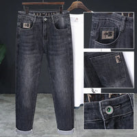 Jeans Spring and Autumn Fashion Jeans Men's Embroidery Elastic Slim Jeanadult Gentleman Comfortable Loose Senior High-end Man