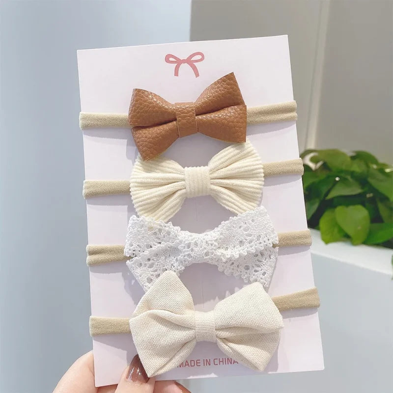 4Pcs/Set Flower Bows Headband Baby Hairband for Girl Children Elastic Hair Bands Soft Toddler Newborn Cute Hair Accessories Gift
