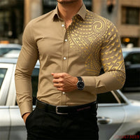 2026 New Men's Long-Sleeve Shirt, Fashionable Pattern Print, Slim Fit, European Size Business Casual Men's Top, Sizes XS-6XL