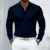 17 colors of men's shirts, fashionable geometric pattern print long sleeve shirts, personalized trendy slim lapel casual shirts