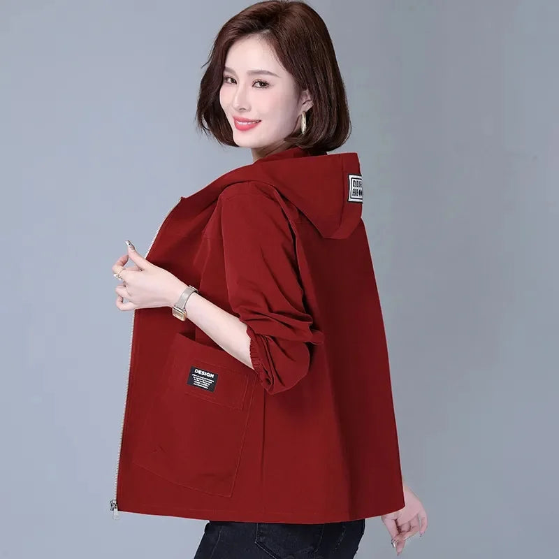Women Jackets Hooded Summer Sun-proof Zipper Trench Coats Loose Windbreaker Solid Color Outerwear Breathable Lightweight Clothes