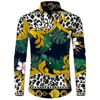 Fashion Luxury Golden Flower Print Men's Shirts Baroque Style Short/Long Sleeve Lapel Button Up Tops Social Hawai Party Cardigan