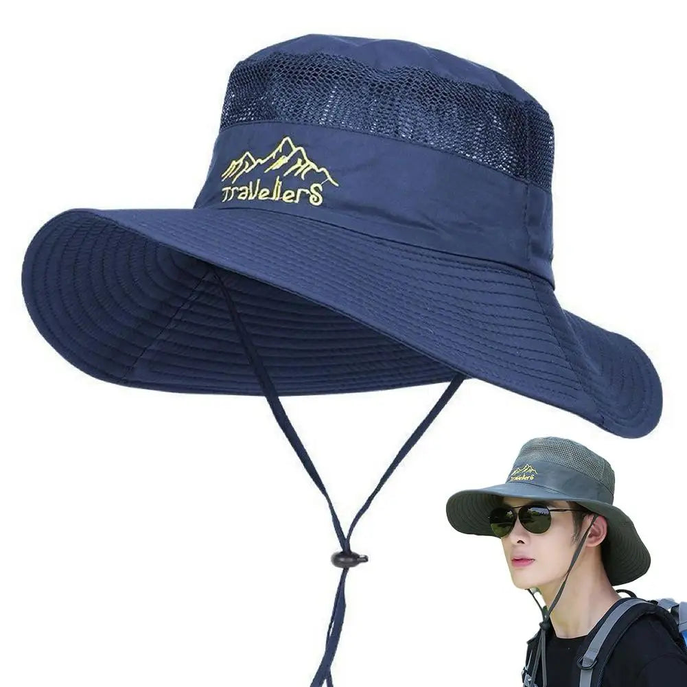 UPF 50+ Wide Brim Sun Hat Fishing Hat Men Women Breathable Hiking Cap UV Protection Foldable Adjustable Strap Cotton Linen