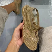 Crystal Loafers Woman Luxury Brand Designer Mesh Flats Casual Walking Shoes 2024 New Summer Shallow Dress Cool Boots Sandals