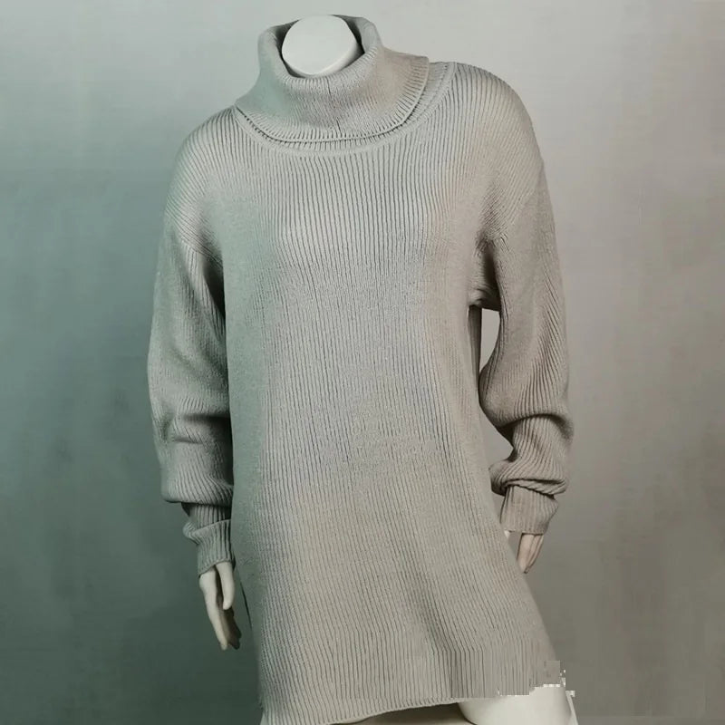 Women long sleeve turtleneck knitted sweater pull femme oversized sweater fall 2020 white/pink/brown sweaters for women