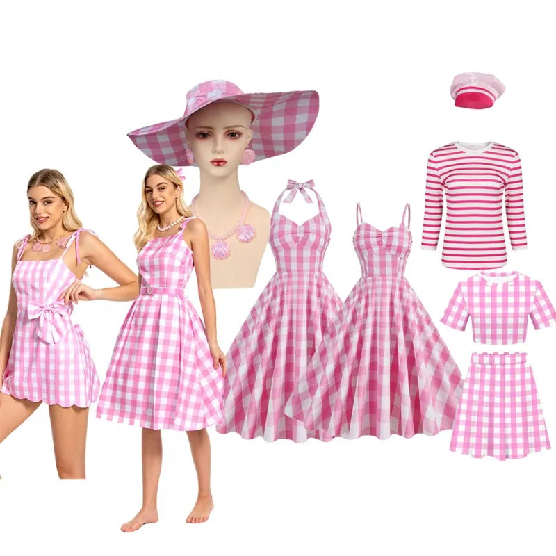Margot Barbier Cosplay Costume Women Girls Princess Pink Dress T-shirt Skirt Hat Fantasia Outfits Halloween Carnival Party Suit