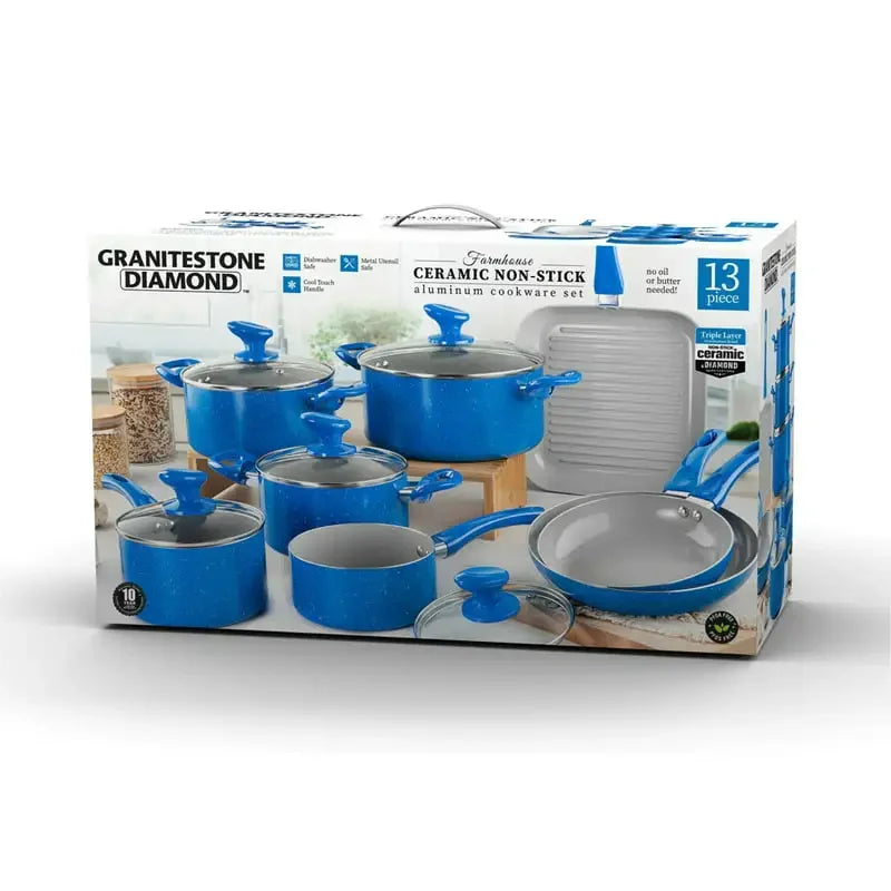 Diamond Farmhouse 13 Piece Pots and Pans Set, Nonstick Cookware Set