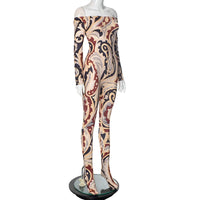 CUTENOVA Fall New Colorful Printed Women'S Jumpsuit  One-Shoulder Strapless Long Sleeves Slim Fit Elastic Ankles Jumpsuit Female