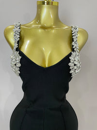 Shining Diamonds Womrn Sexy V-Neck Sleeveless Bandage Jumpsuit Celebrity Elegant Evening Party Club High Quality Birthday Outfit