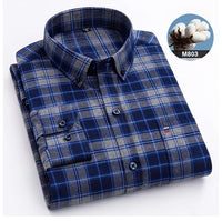 New in shirtplus size 7XL 100%cotton sanding long-sleeve shirts for men slim fit plain shirt striped plaid single pocket clothes