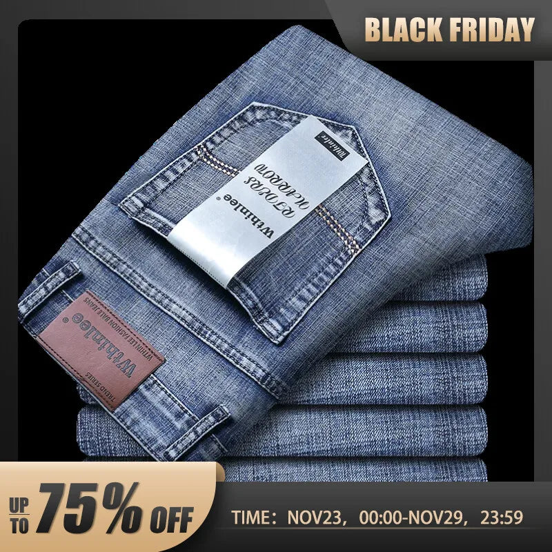 Wthinlee New Business Men's Jeans Casual Straight Stretch Fashion Classic Blue Black Work Denim Trousers Male Brand Clothing