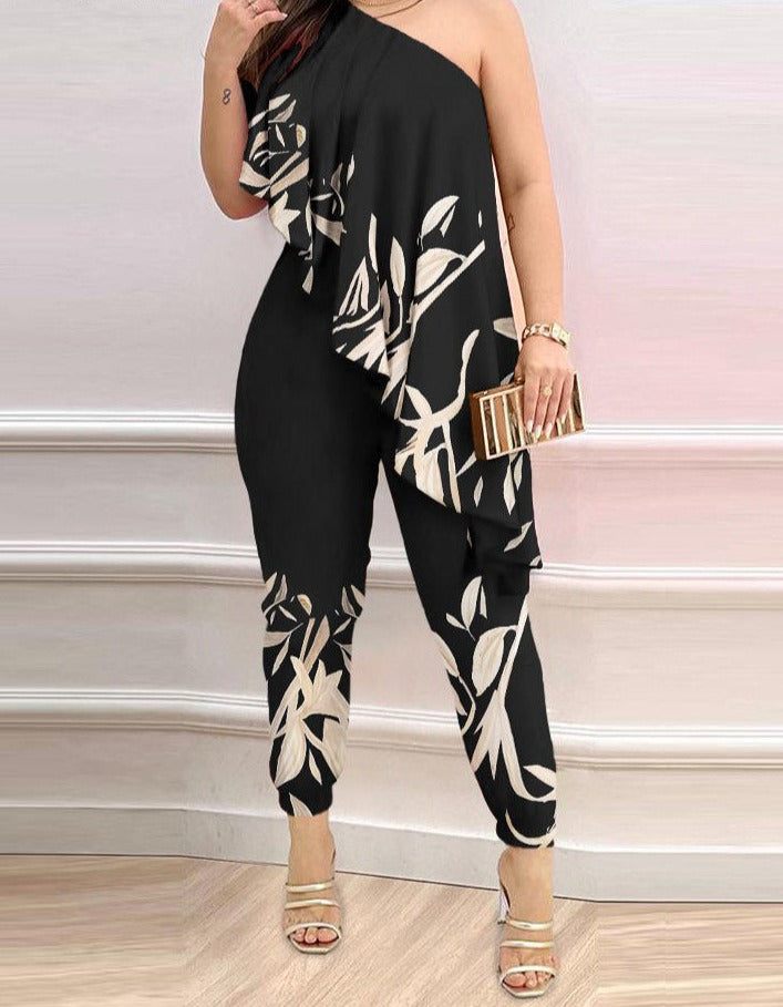 2023 Sexy New Fashion Printed One Shoulder Jumpsuit