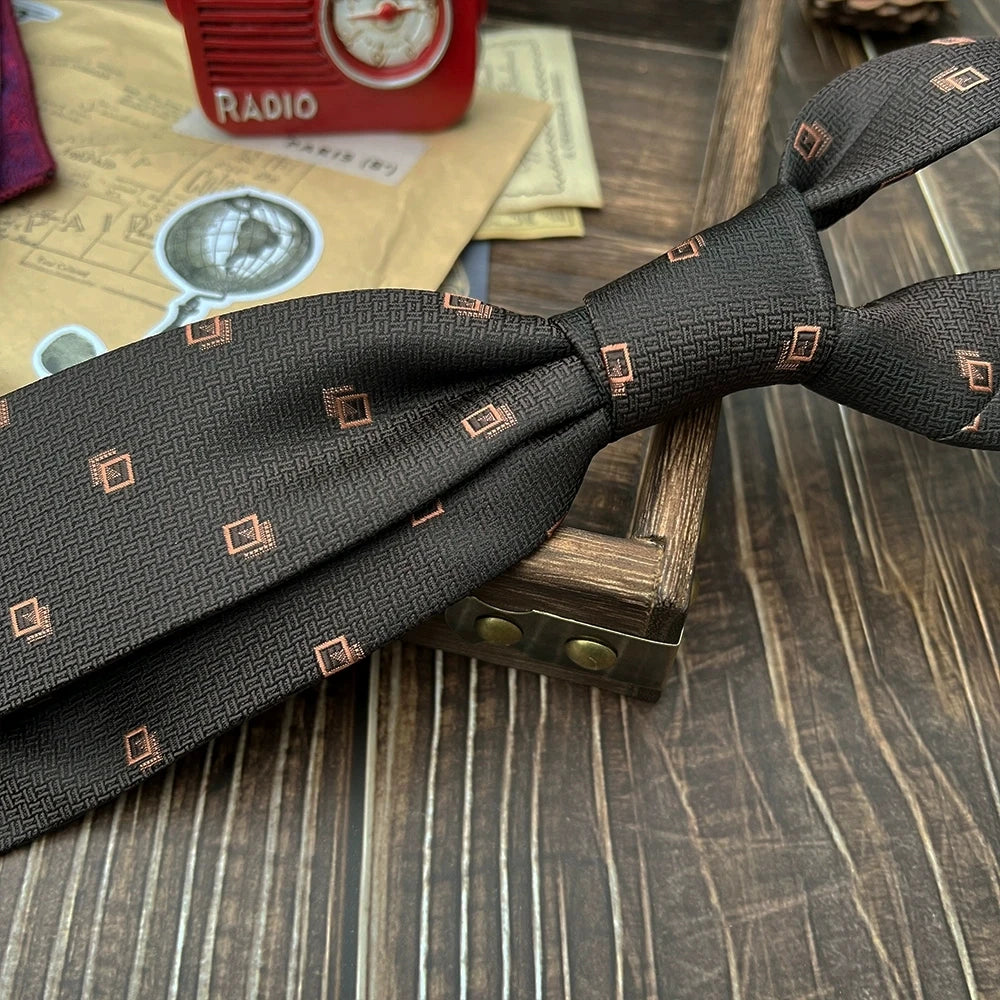 New Trendy Navy Brown Neckties For Men 7cm Formal Business Silk Neck Tie Shirt Suit Cravat Tuxedo Wedding Party Daily Wear Gifts