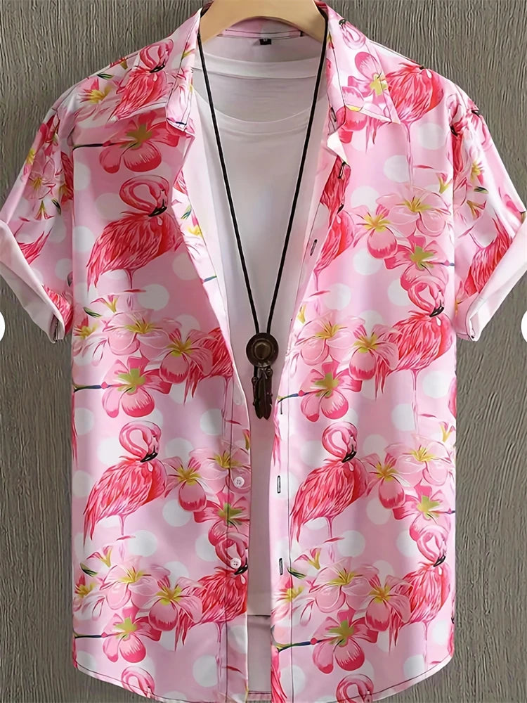 Men's Lapel Button Down Shirt T-Shirt New Floral Print Hawaii Beach Vacation Short Sleeve Breathable Fashion Men's Shirt Tops