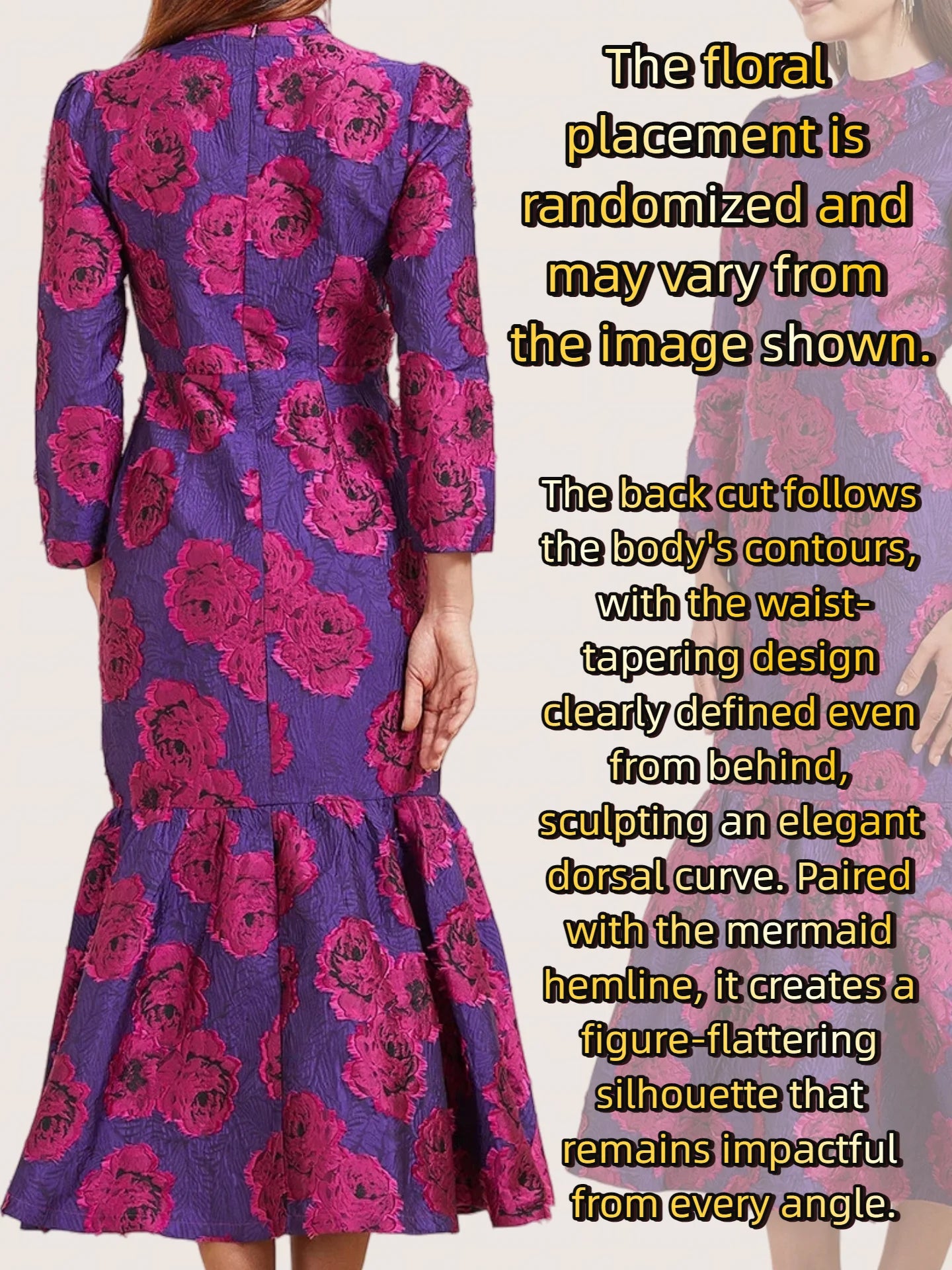 Elegant Brocade Women Maxi Mermaid Dress Long Vintage Flowers Slim Clothing Stand Collar Party Dresses Robe Femme Vestido